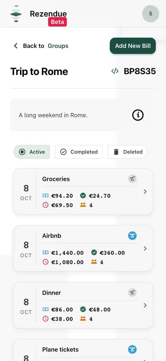 The same group on a phone, with the same bills.